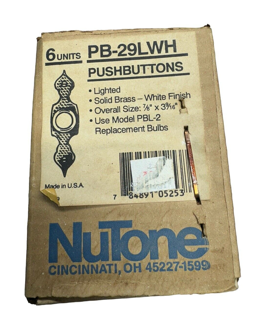 (Box of 6) NuTone PB-29LWH Pushbutton Lighted Door Bell Solid Brass, White
