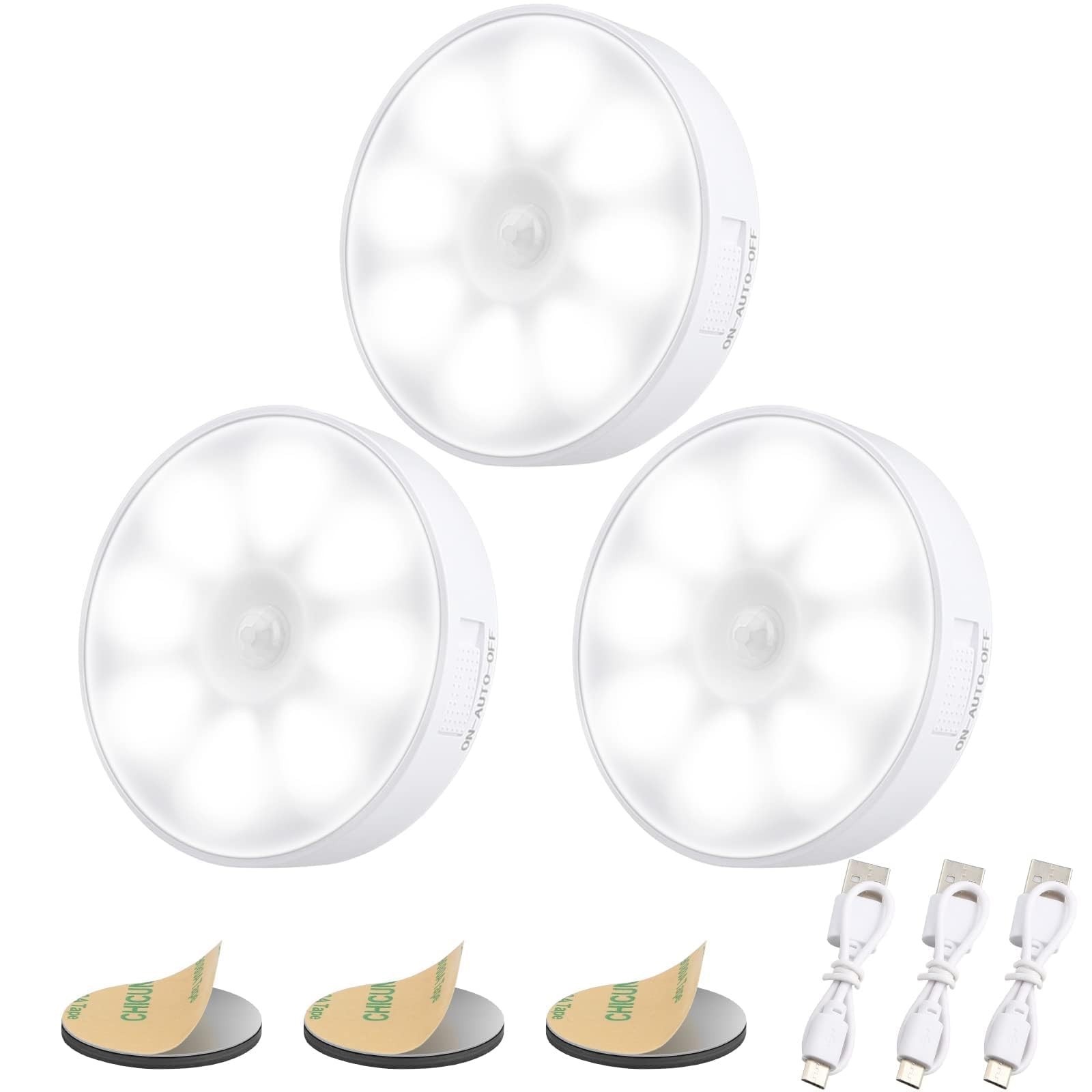 Upgraded Motion Sensor Light, 8 LEDs, 3 Pack Rechargeable, 120 Detection, 3 M...