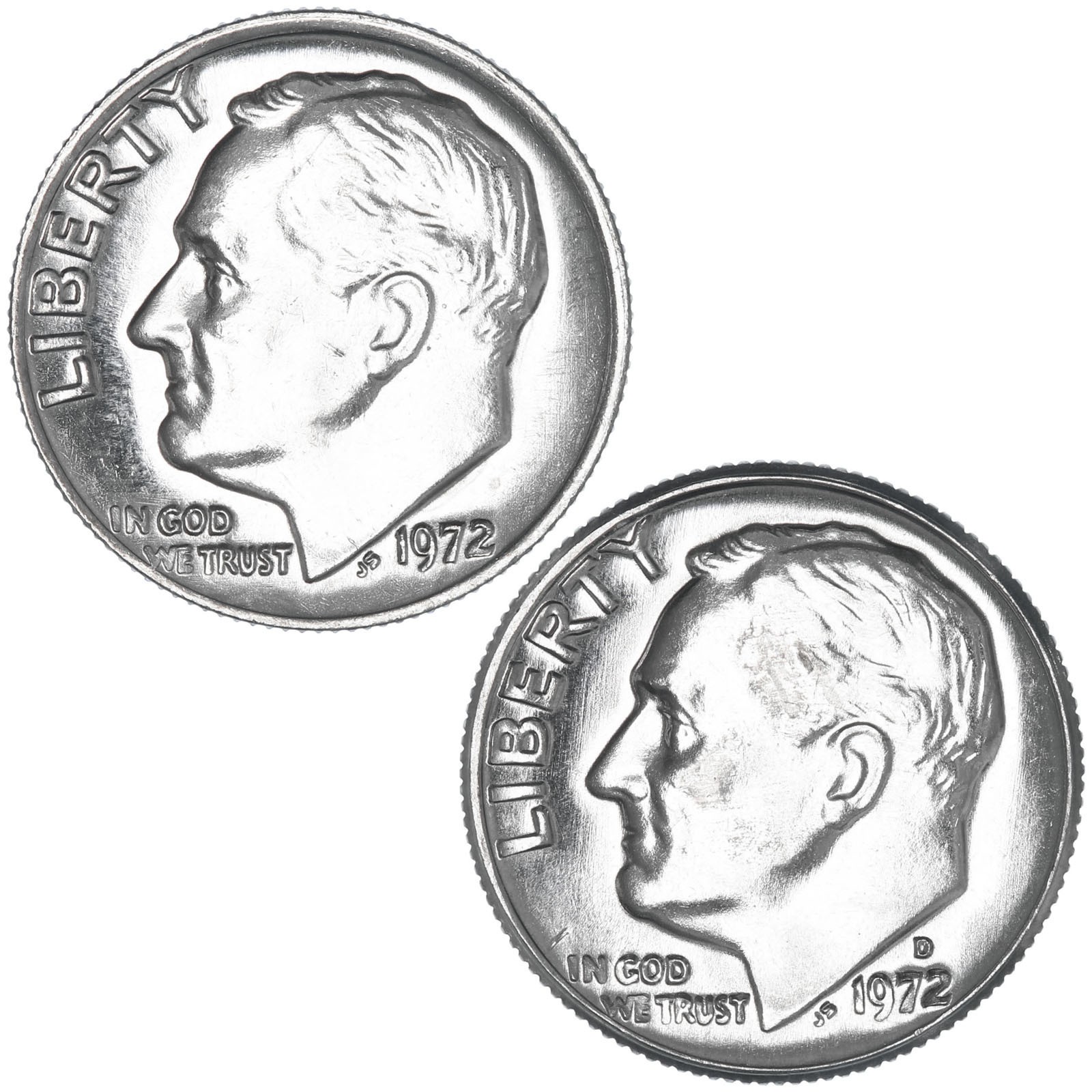 1972 P D Roosevelt Dime BU 2 Coin Year Set