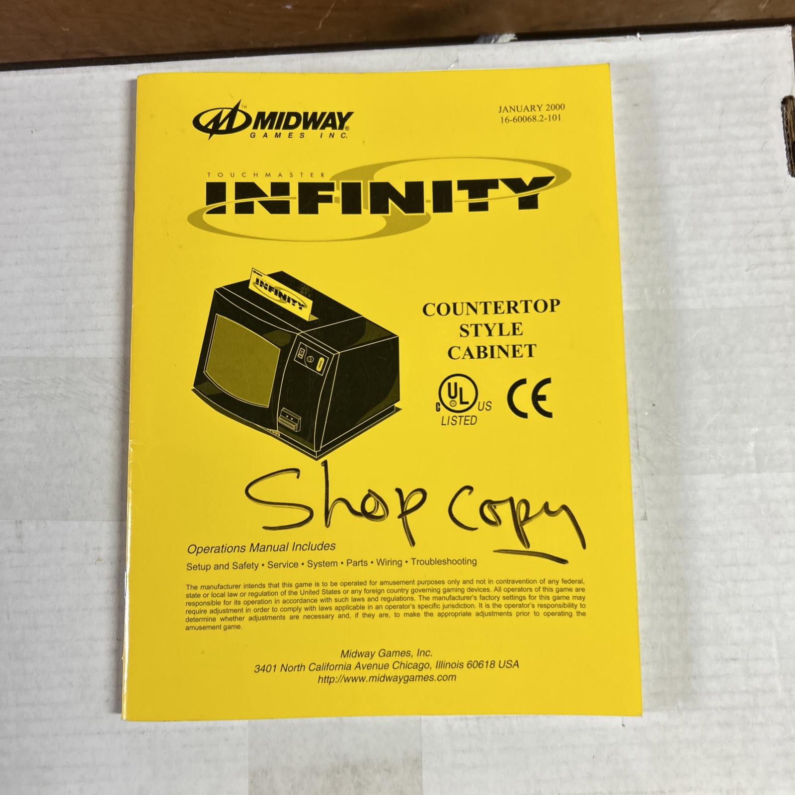 original W/extra Infinity Countertop Midway arcade Video game Owners manual