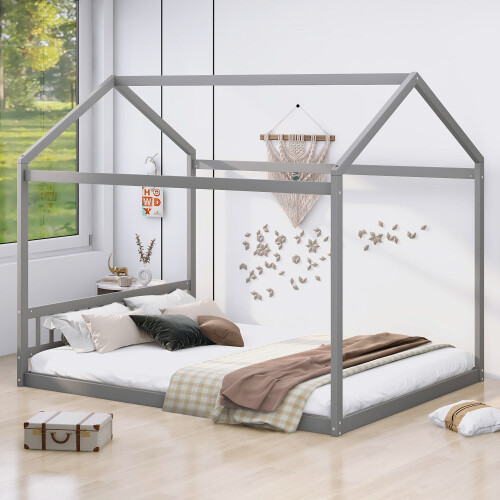 Queen Size Platform Bed Frames Wood House Bed Kids Floor Beds Bedroom Furniture