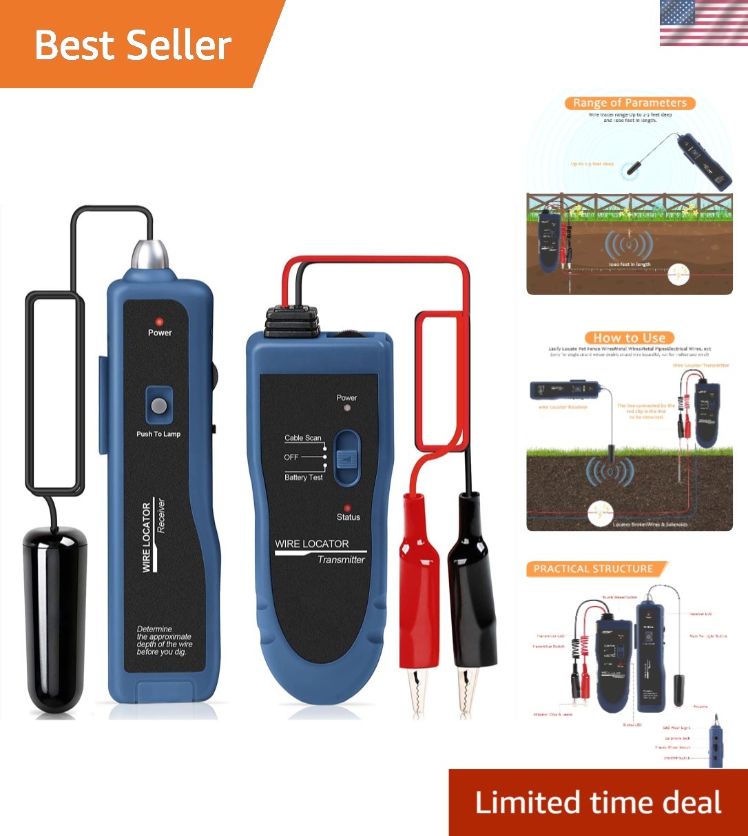 Advanced Underground Wire Locator with LED Flashlight for Precise Cable Tracking