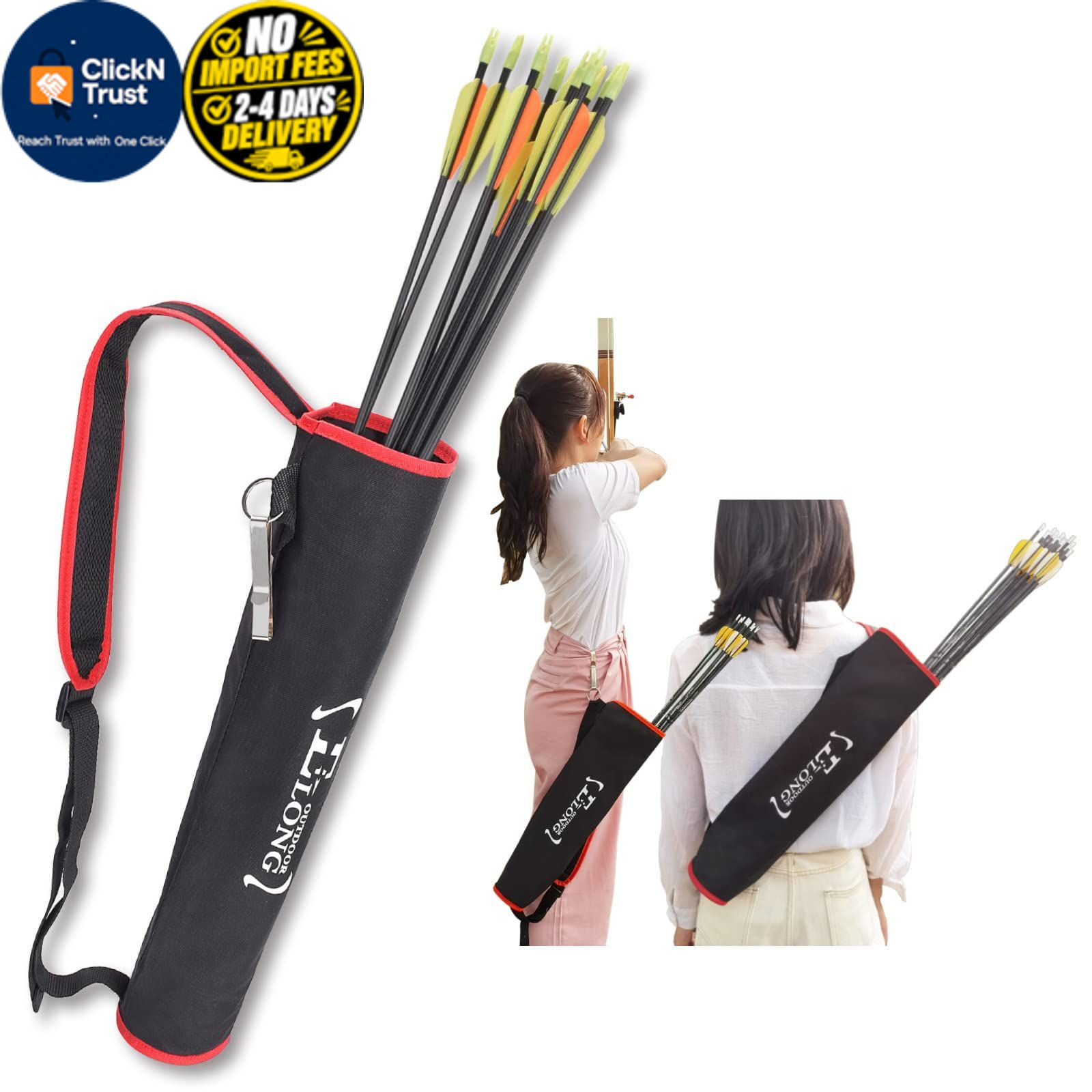 Elong Adjustable Archery Back Arrow Quiver Holder - Upgraded Red