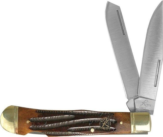 Roper Knives Double Action Pocket Blade 1065 Steel Brown Jigged Handle RP0004CBB