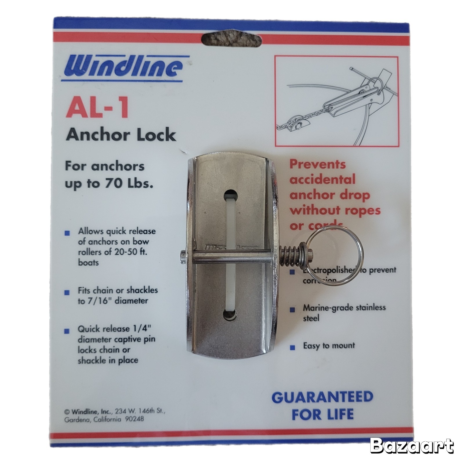 Windline/LoboStar   Al-1 Anchor Lock S/S  Chain to 7/16" Anchor to 70 lbs NEW