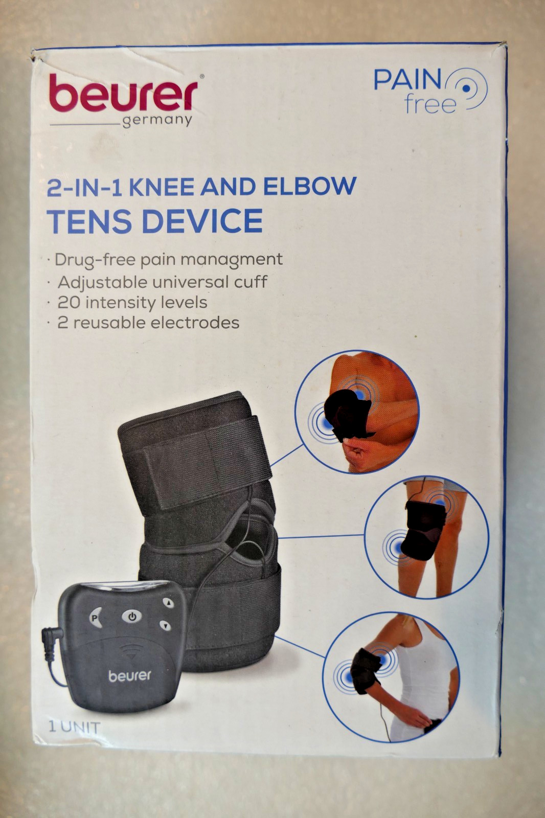 Beurer EM29 2-in-1 Knee and Elbow TENS Machine for Pain Relief with 4 Programs