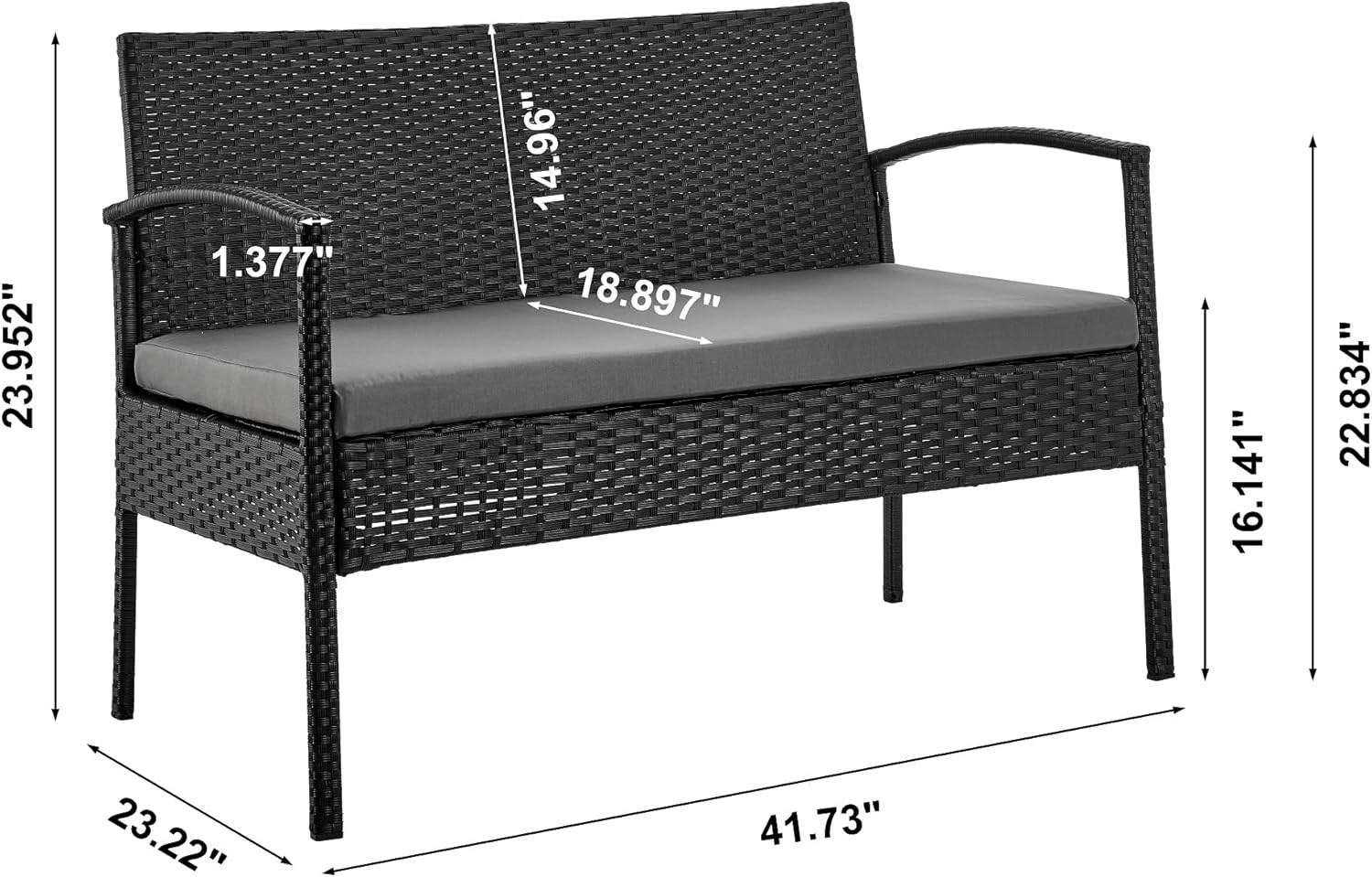 Noli 4-Piece Outdoor Patio Set with Cushions, Steel Rattan, Grey