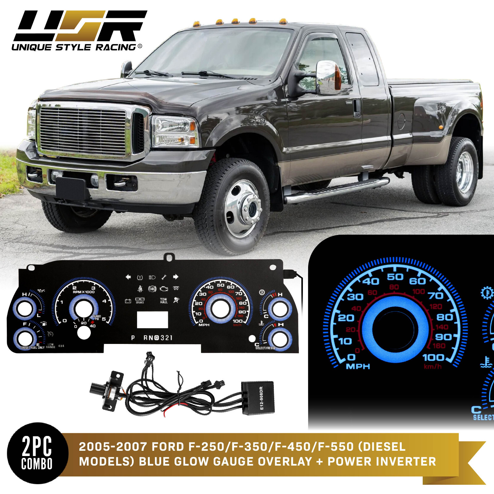 BLU Glow Gauge Overlay For 05-07 Ford F250 Superduty DIESEL Instrument Cluster
