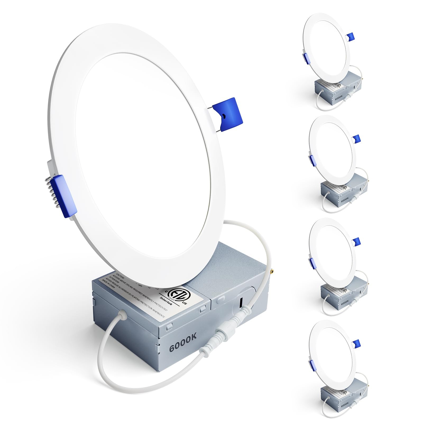 Ensenior 4 Pack 6 Inch LED Recessed Light, 6 Inch, 6000k - Clear White