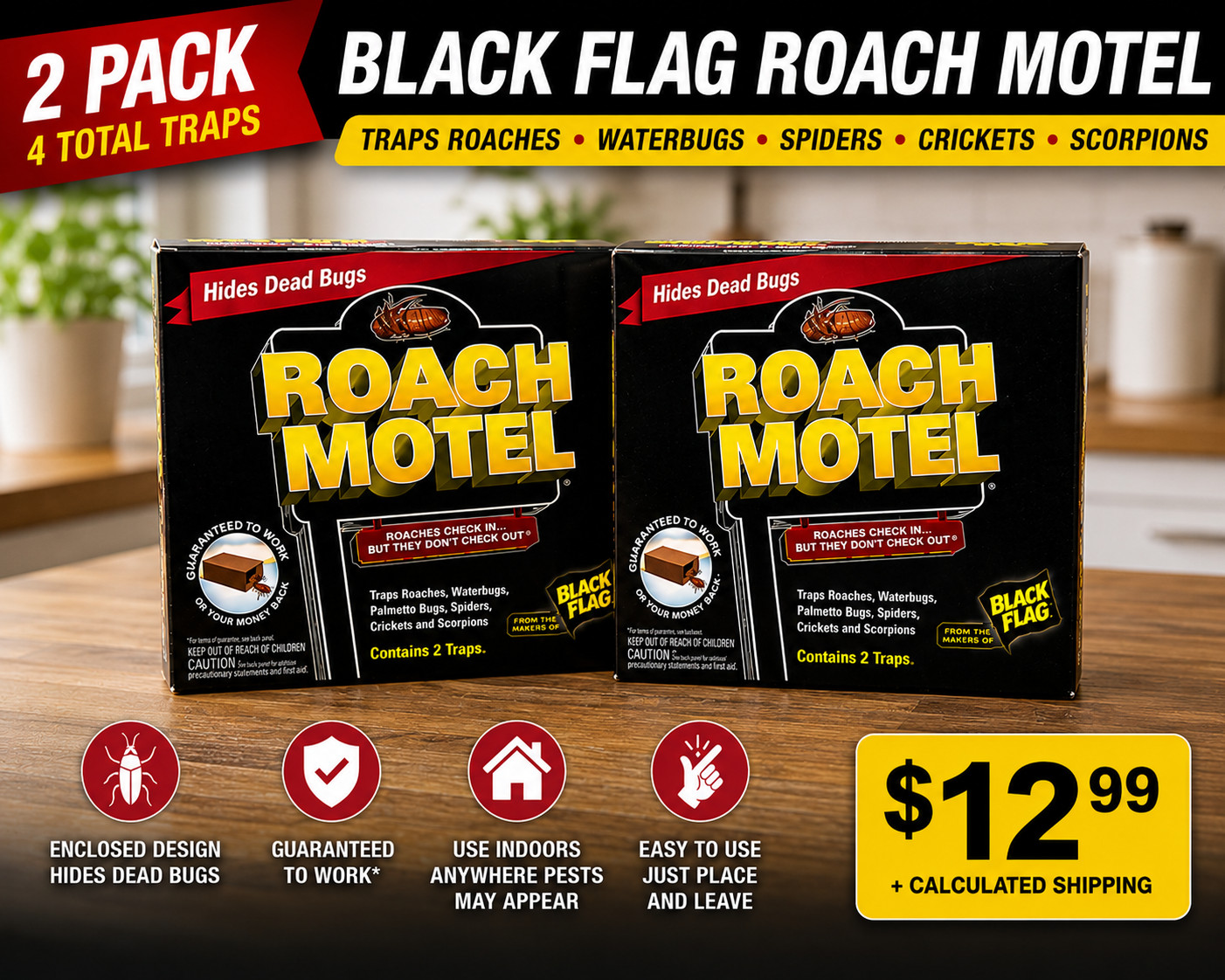 2 Pack Black Flag Roach Motel 4 Traps Cockroach Spider Bug Pest Control NEW