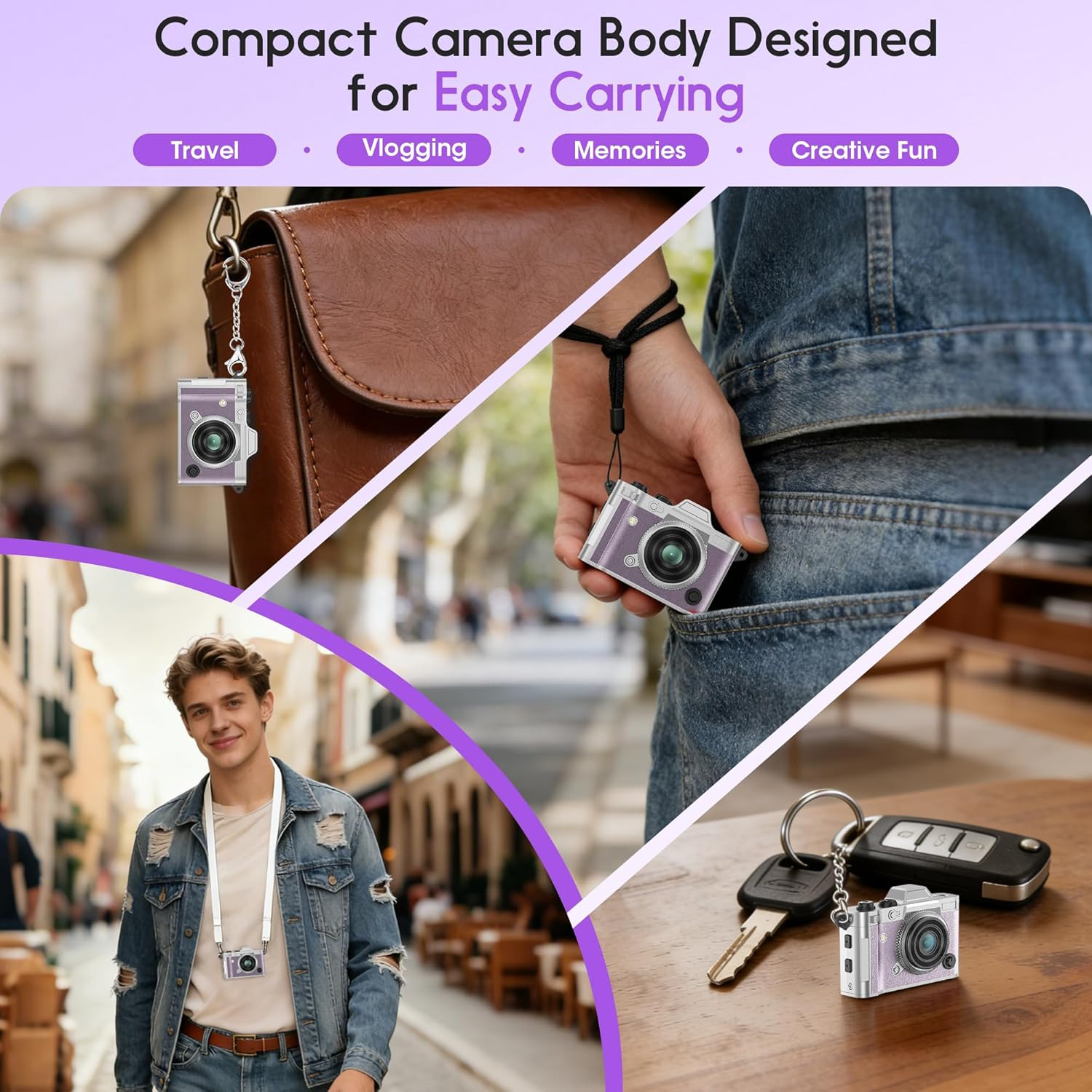 Portable Mini Digital Camera, Small Keychain Retro Camera for Kids Adults, Tiny