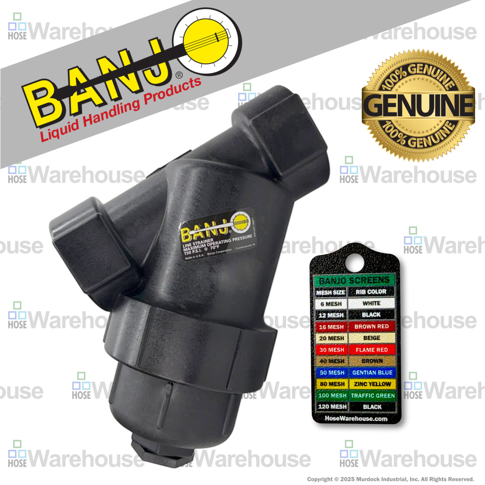 Genuine Banjo LS150-50  1-1/2" x 1-1/2" Y Line Strainer 20 | Bonus Mesh Keychain