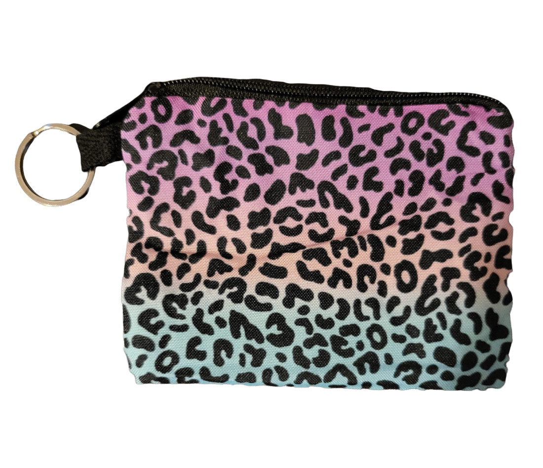 Small Multicolor Zippered Nylon Change Purse w/ Key Ring - New - Style H