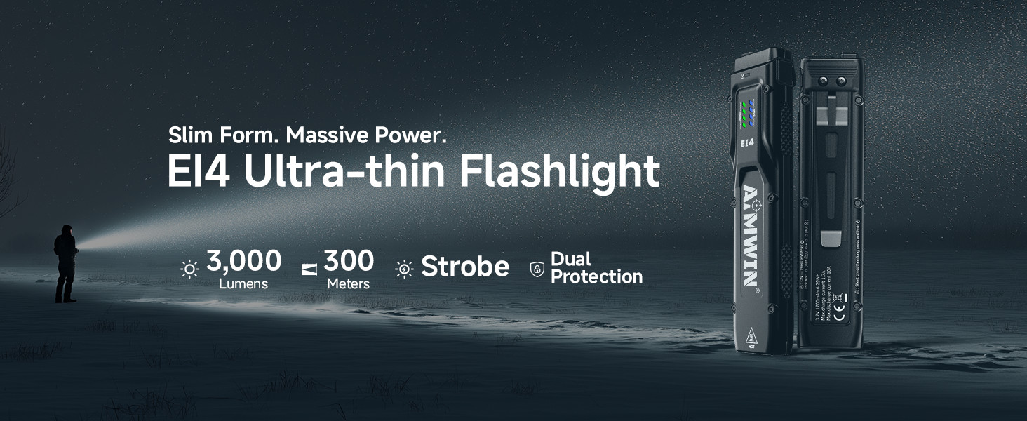 AIMWIN EI4 Flat EDC Flashlight 3000 Lumens 300M USB-C Rechargeable Turbo Strobe
