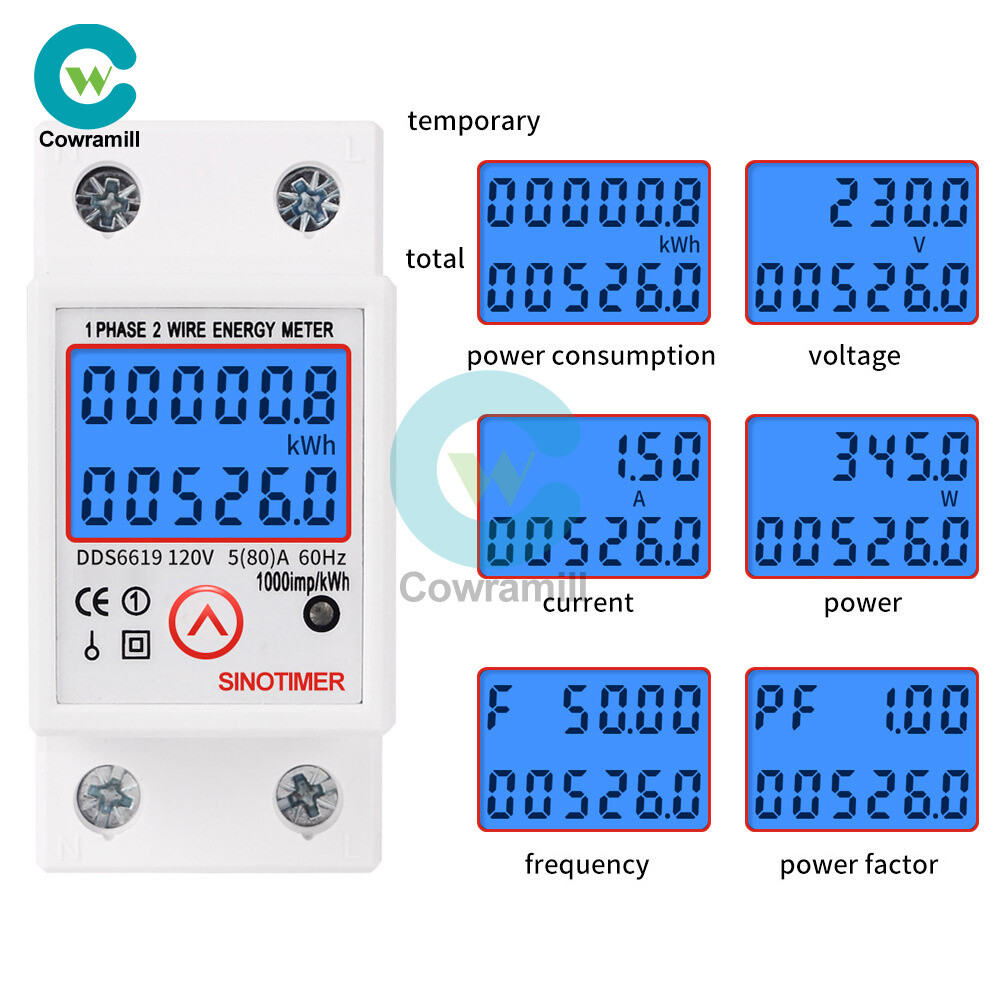 DDS6619 120V Reset LCD Digital Single Phase Energy Watt KWh Meter DIN Rail Mount