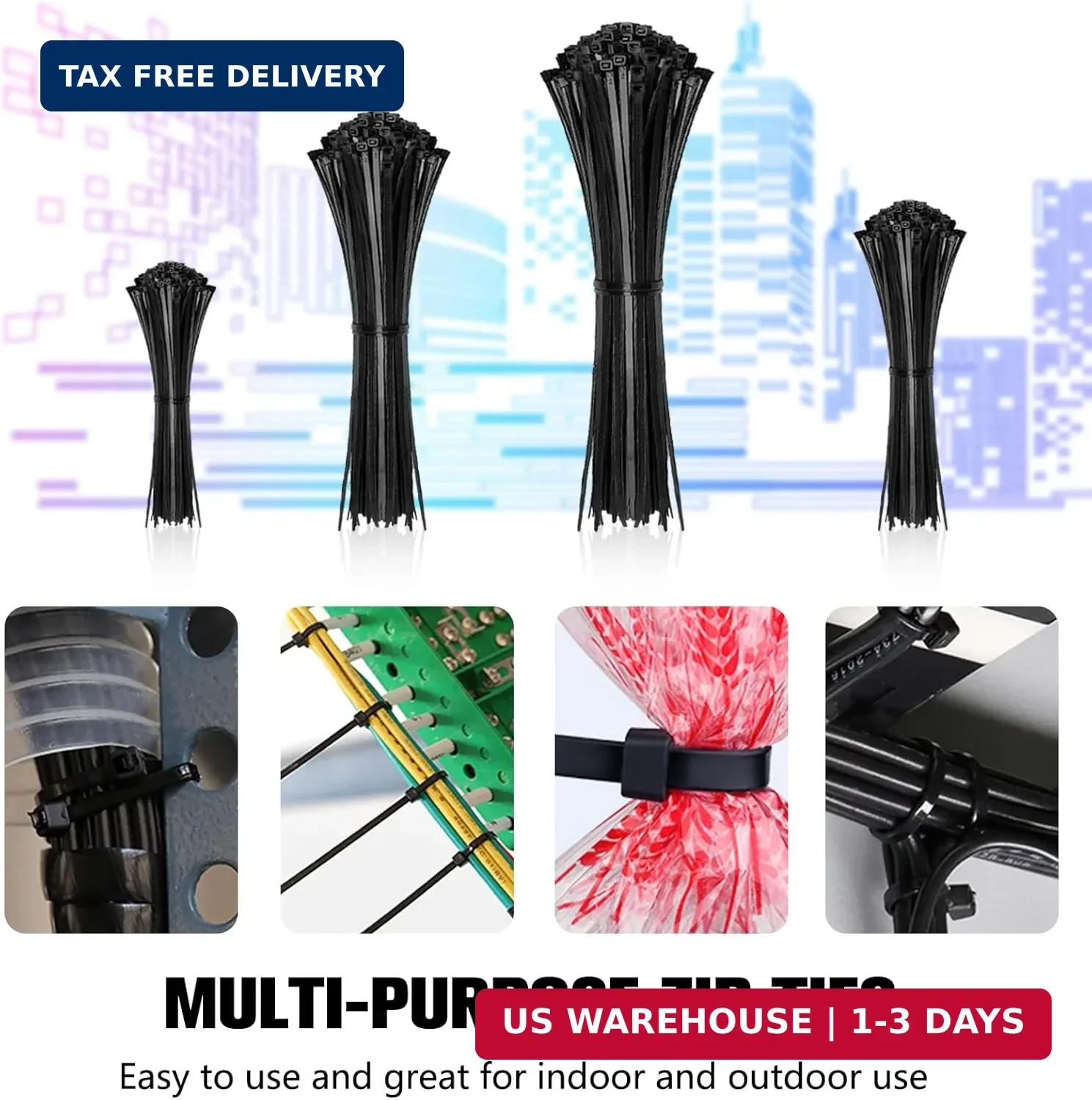 Cable Zip Ties,400 Pack Black Assorted Sizes 12+8+6+4 Inch,Multi-Purpose Self-Lo