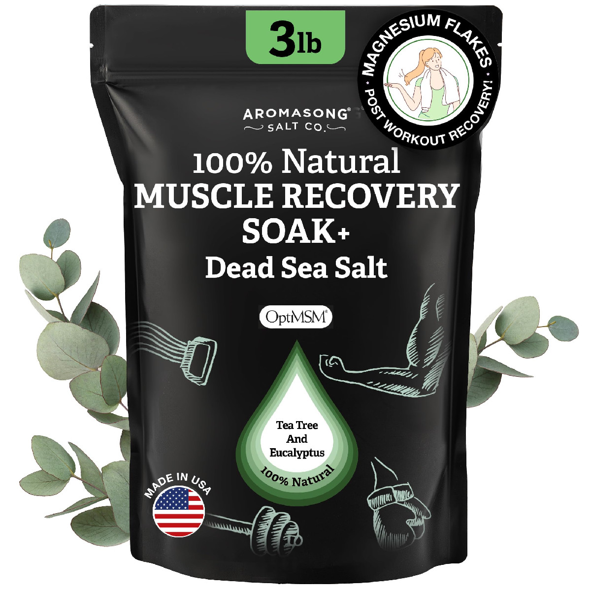 Aromasong Muscle Recovery Bath Soak 3 Lb - Natural Bath Salt Dead Sea Salt Pure