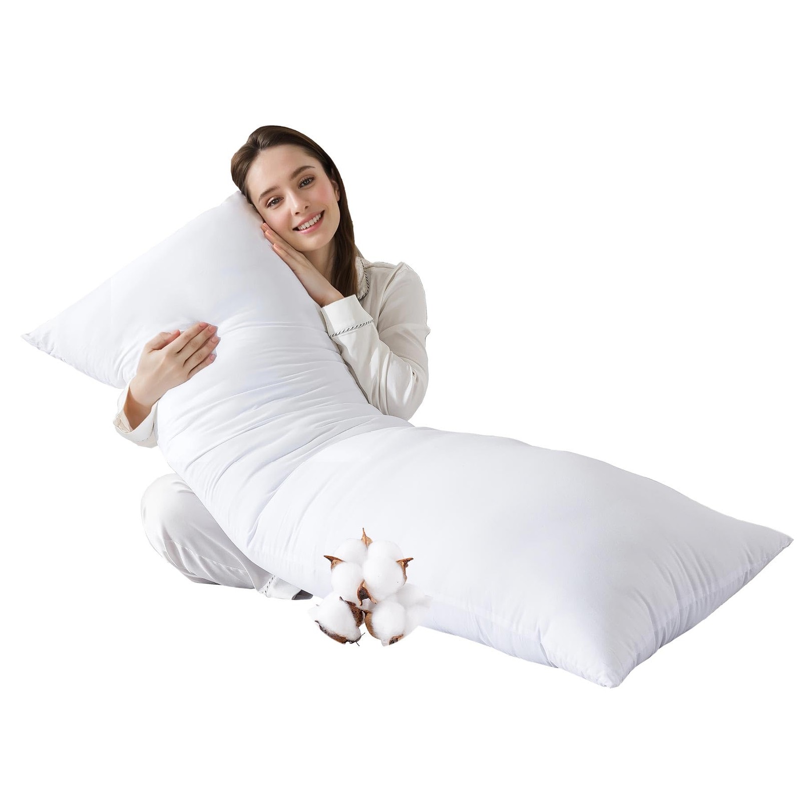 SHOUREN Cotton Body Pillow Insert - Cooling Insert, White