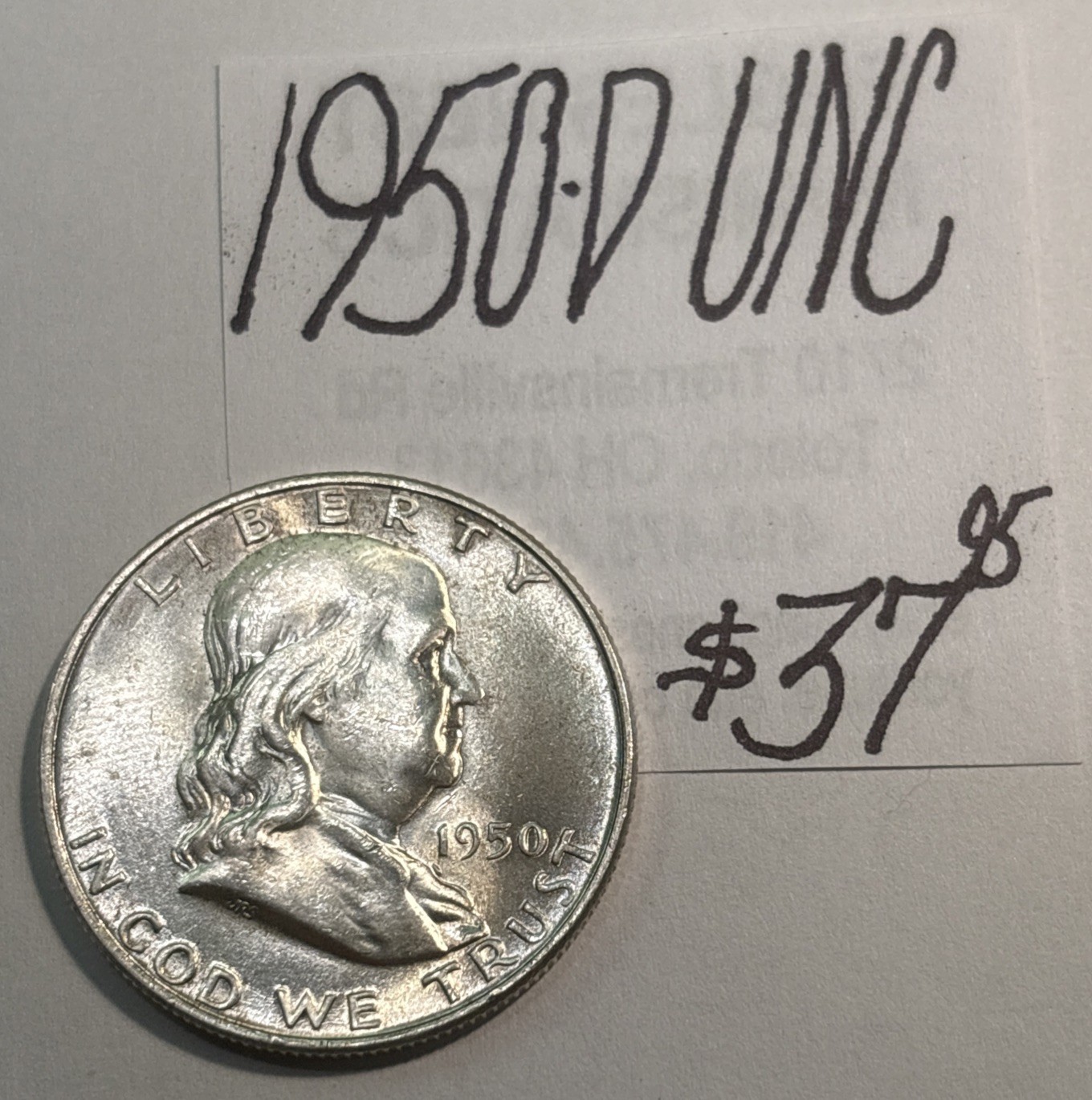 1950-D Franklin Silver Half Dollar (UNC) Uncirculated Condition! ENN Coins