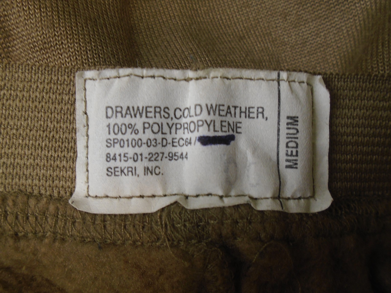 US Military Army Polypropylene Long Underwear Drawers Size Medium Polypro 273-J