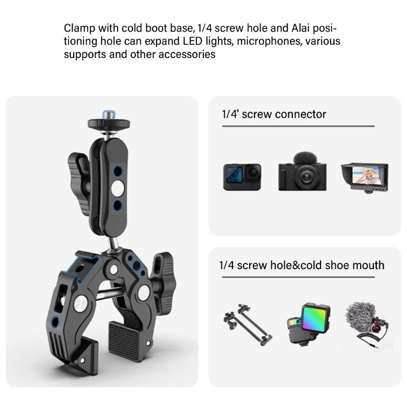 Camera Mounting Clamp Double Ballhead Designing Adapter Mount Clip 1/4inch