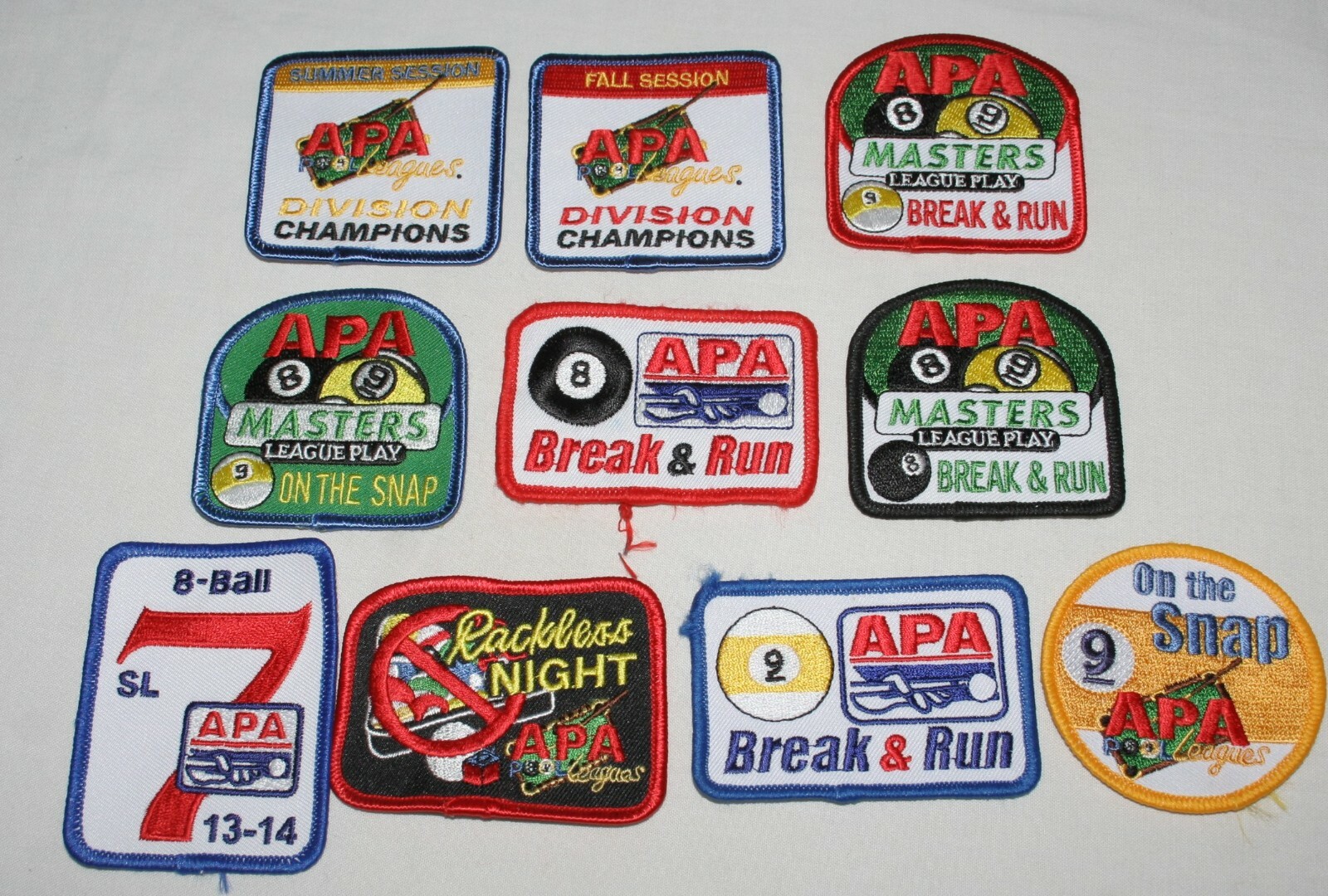 10 different APA american pool players association 8 & 9 Ball cloth patches