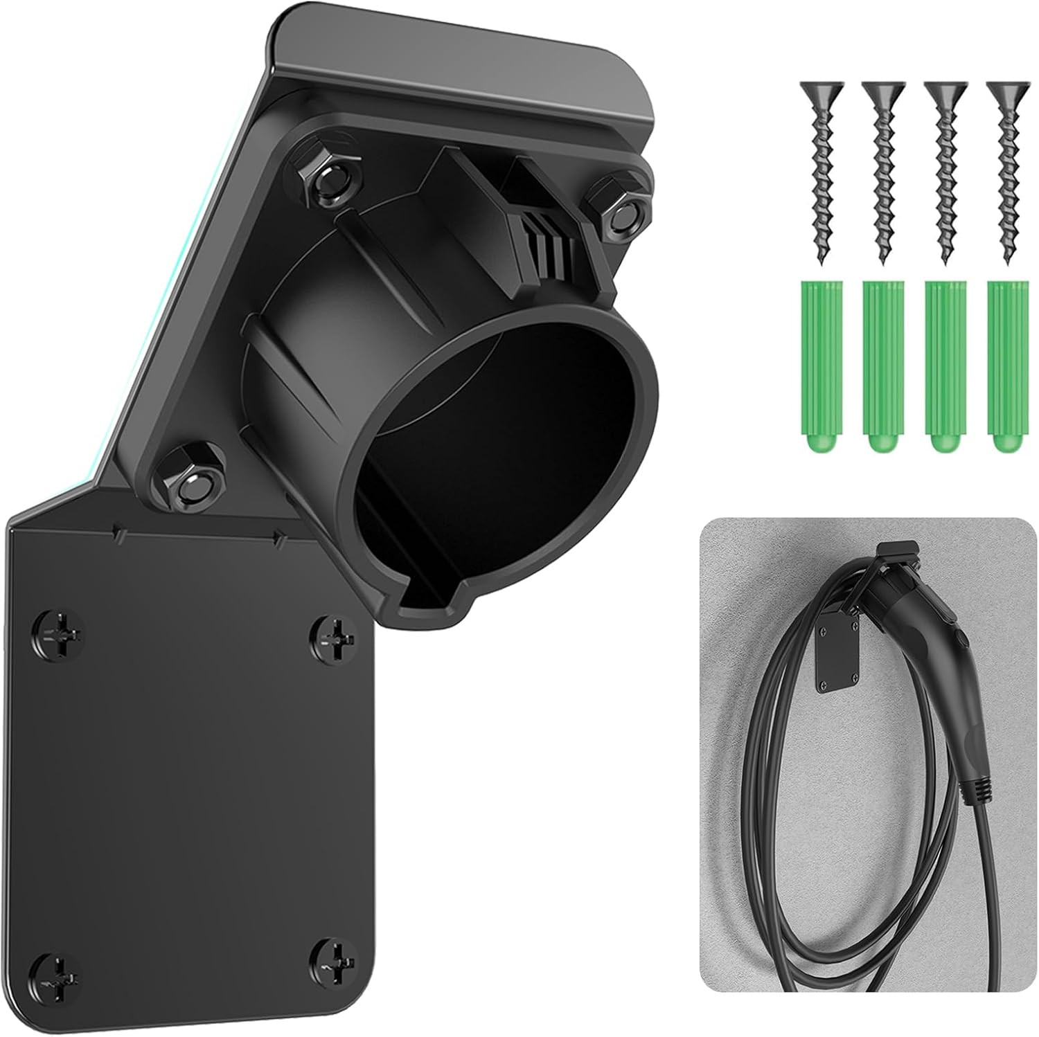EV Charger Holder for SAE J1772 - Heavy Duty Wall Mount Bracket with Cable Organ