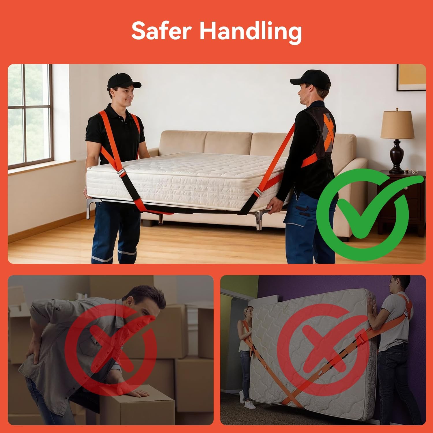 Moving Straps for Lifting, Lifting Straps with Back Support for 2 Movers, Sho...