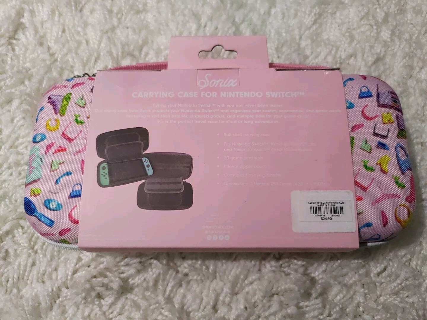 NIP Sonix Barbie Nintendo Switch Soft Shell Carry Case Pink Handle With Zipper