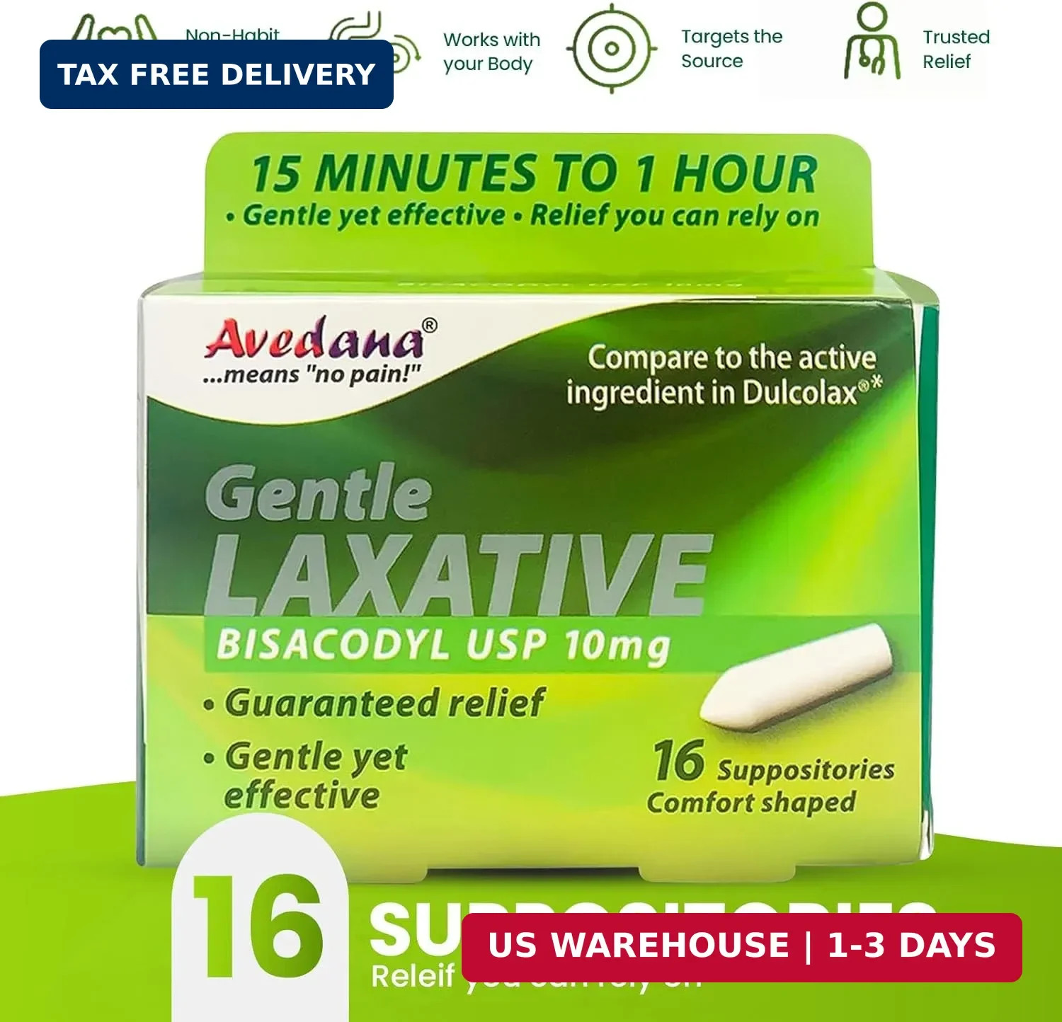 Bisacodyl Laxative Suppository | USP 10Mg for Fast, Gentle Constipation Relief