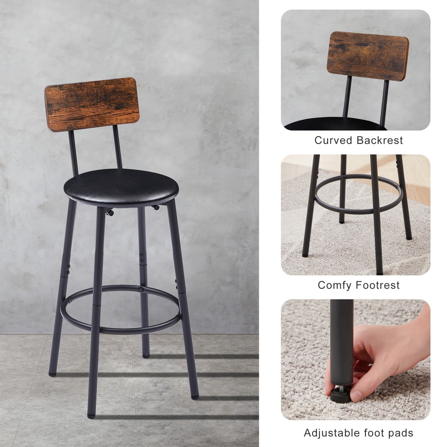 3 Piece Modern Bar Table Set Counter Height Dining Kitchen Table w/ 2 Bar Stools