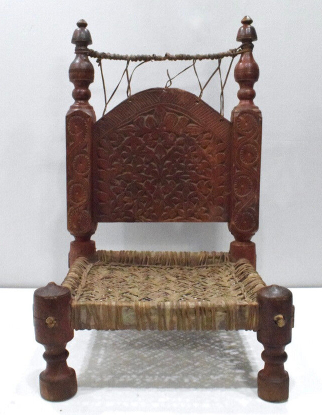 India Painted Red Wood Swat Chair Eastern Swat Valley