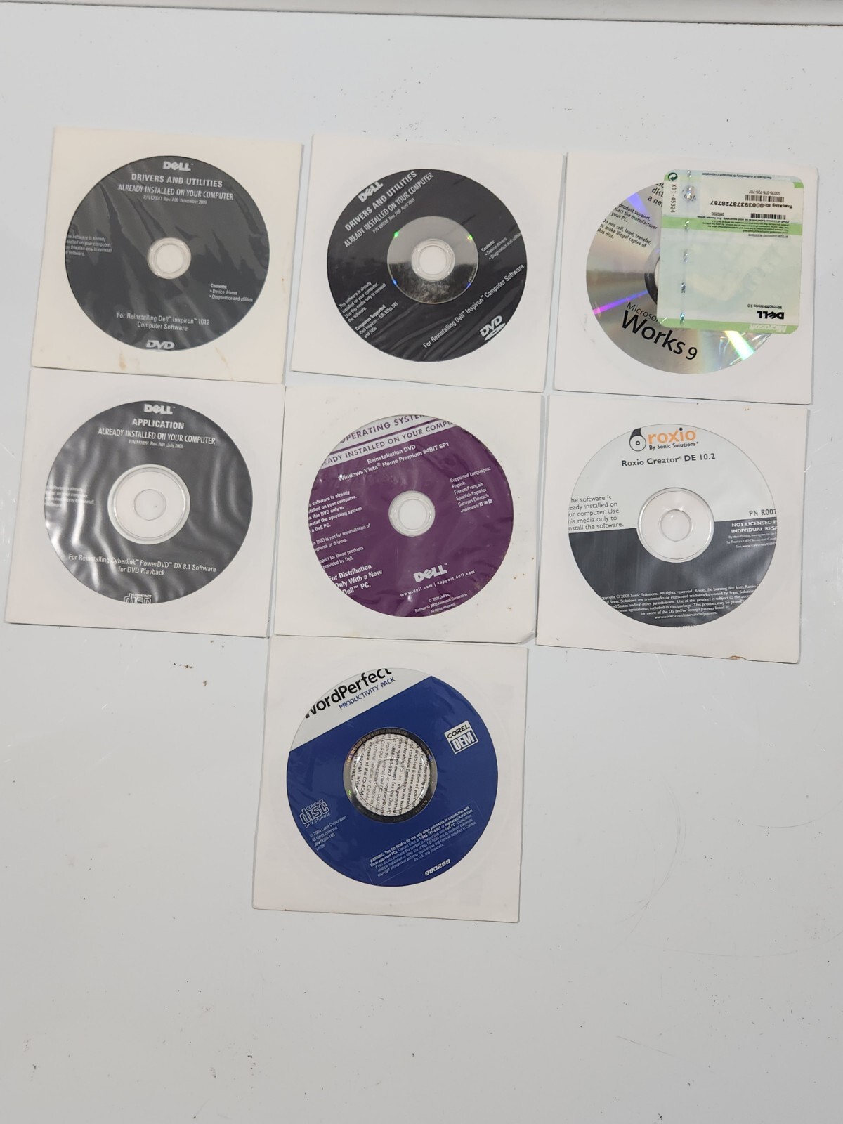 Dell Inspiron 1012 Drivers Utility Reinstall Disk, Works 9, ROXIO, word Perfect