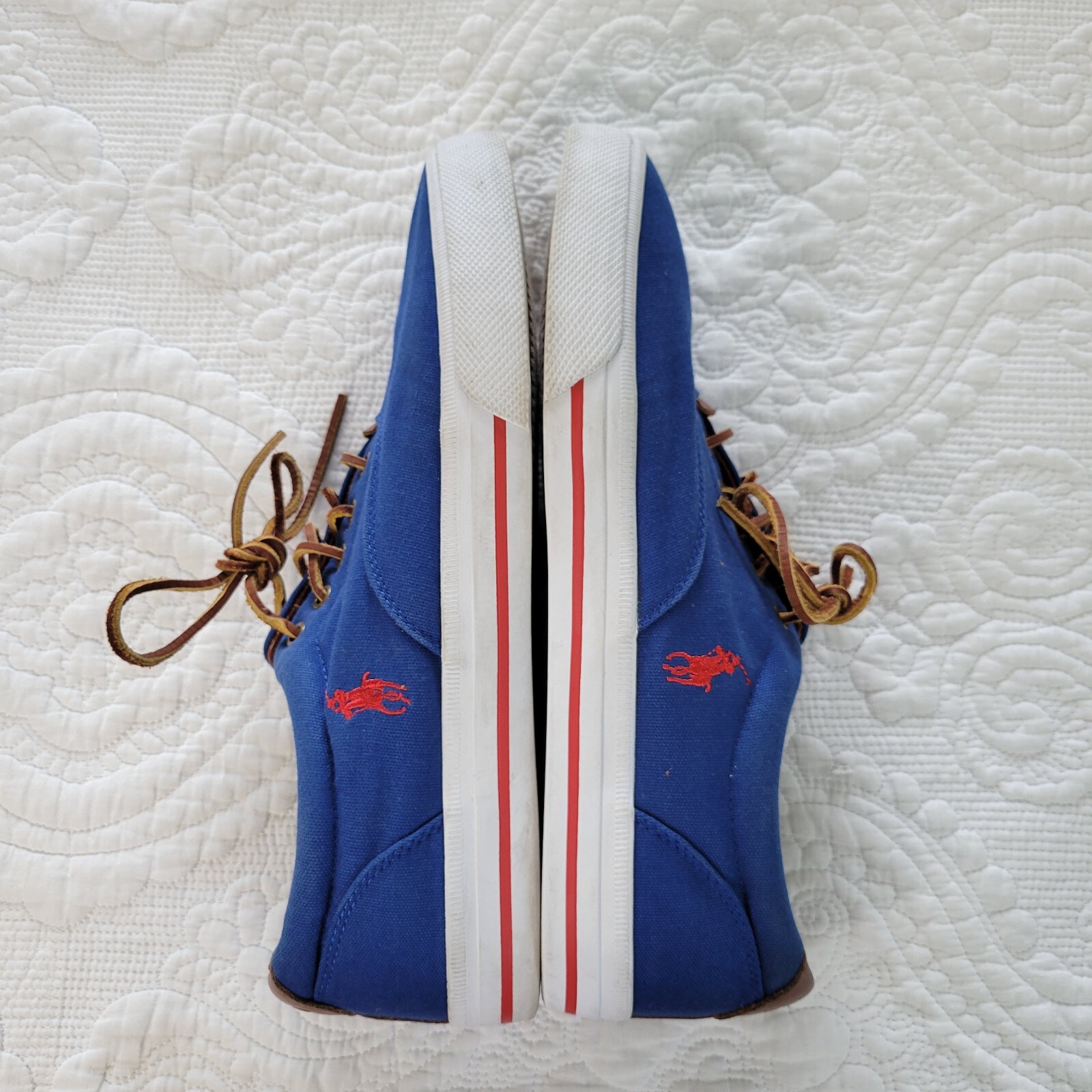 POLO Ralph Lauren Vaughn Canvas Leather Blue Shoes Red Pony Logo Dock Casual 13D