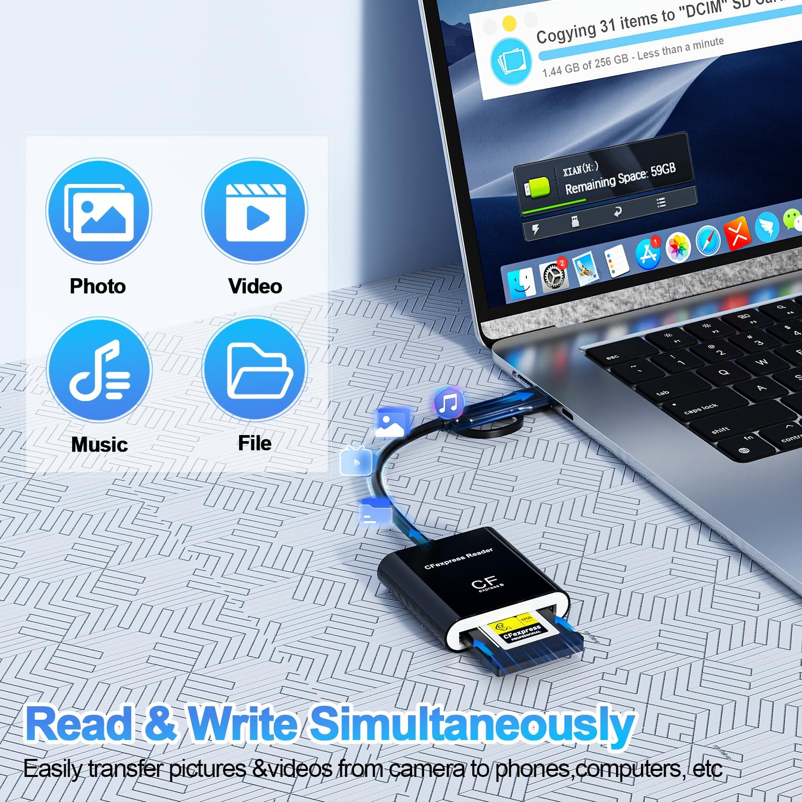CFexpress B Card Reader, USB-3.2 Gen 2 10Gbps – High-Speed Memory Card Reader...
