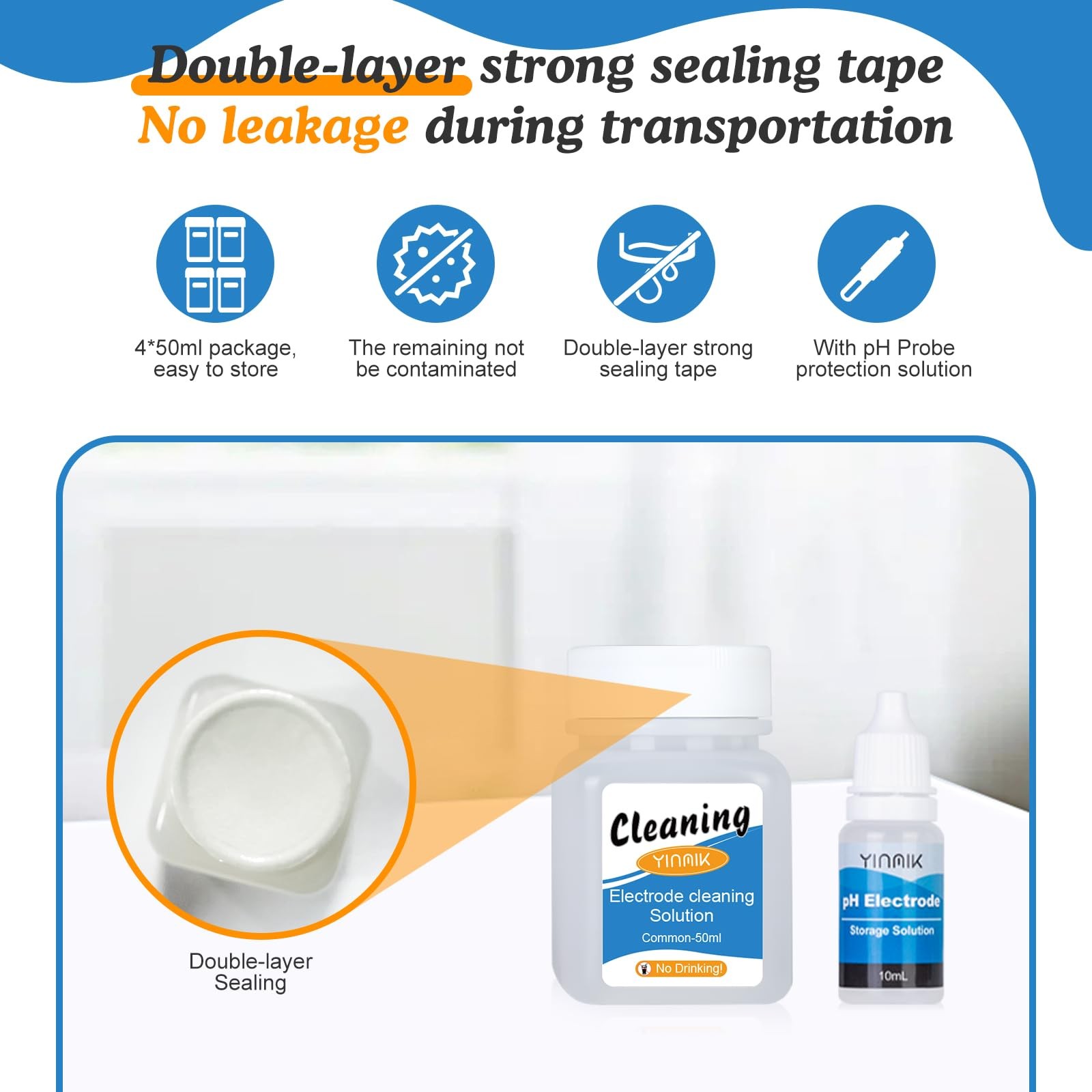 Cleaning Solution for pH Electrode 50ml*4 for pH Meter EC Meter TDS Salt Meter