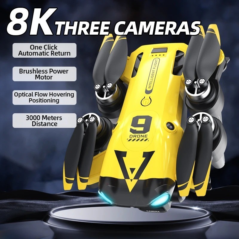 8K HD Camera Drone WiFi FPV RC Foldable Triple Camera Remote with 1 Batteries