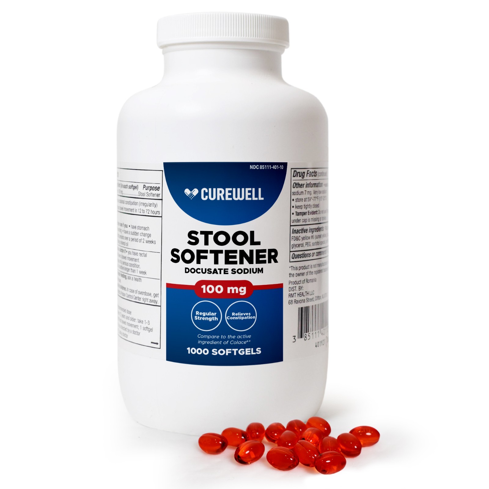 CUREWELL Stool Softener Docusate Sodium 100mg Softgels (1000 Count)