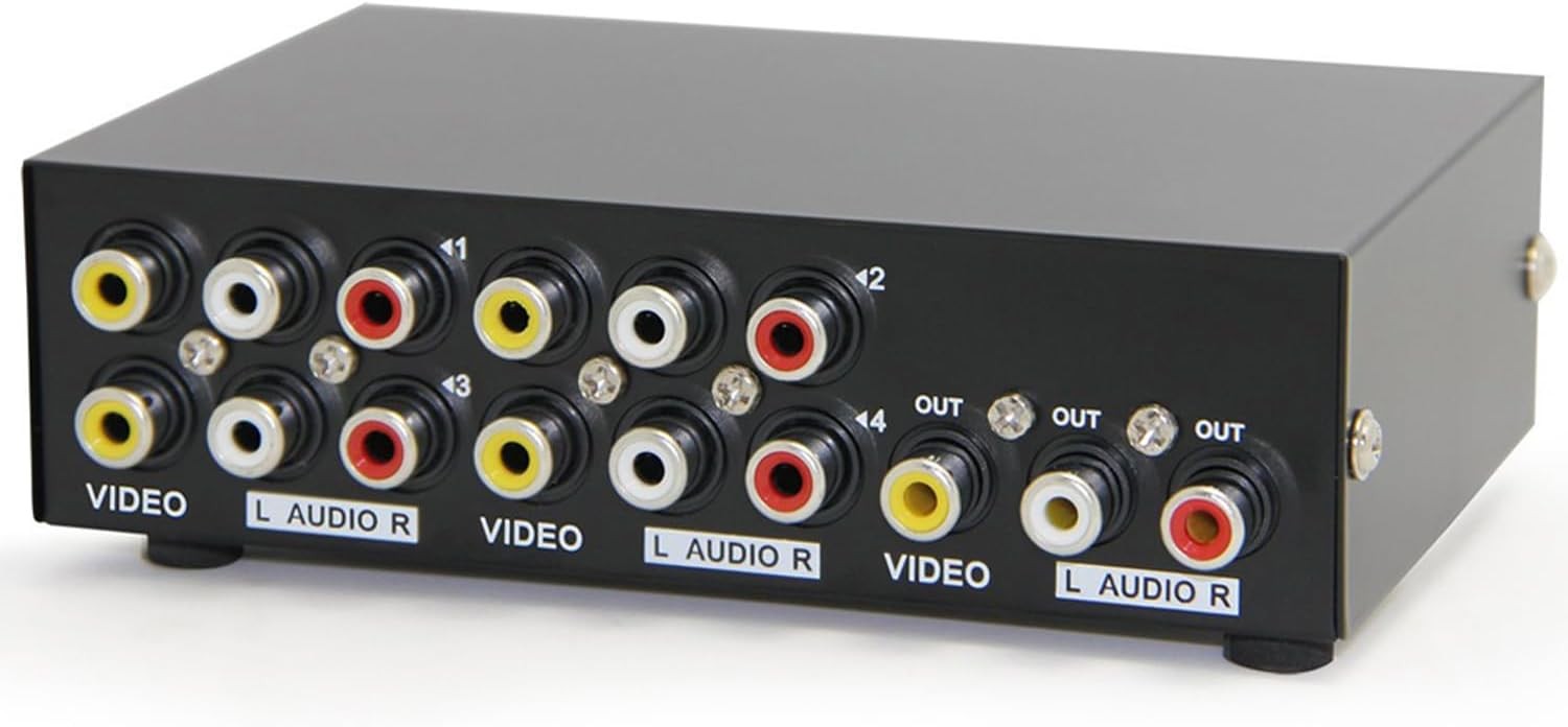 Panlong 4-Way AV Switch RCA Switcher 4 in 1 Out Composite Video 4 In 1