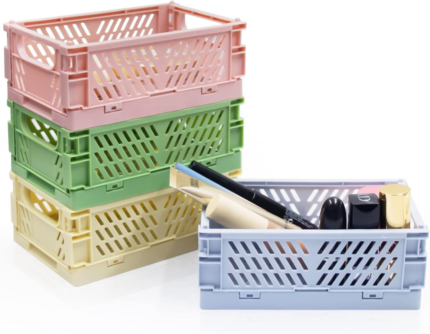 4 Pack Mini Foldable Plastic Small Baskets for Organizing and Storage,