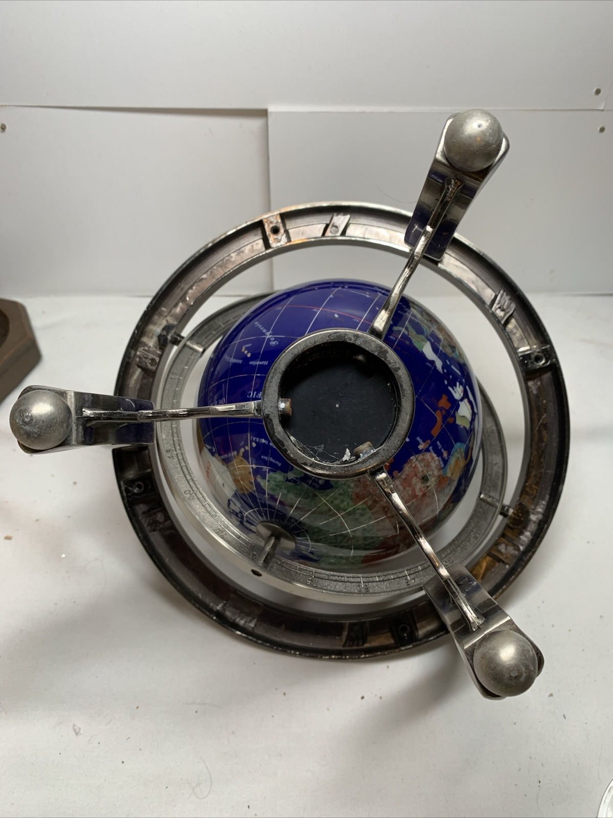 Polished Stone Globe in 360° Rotating Brass Frame