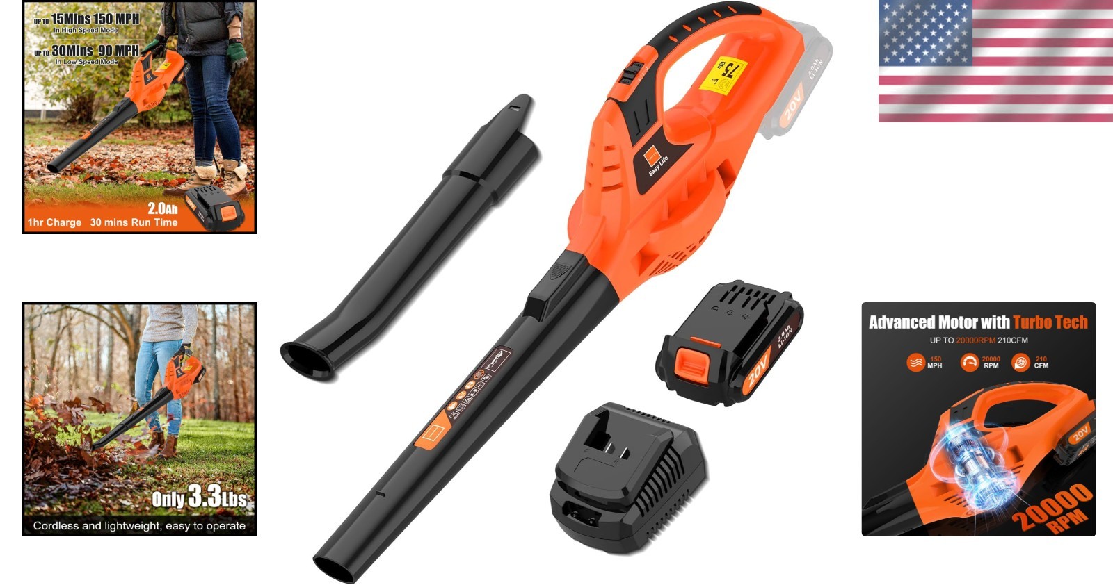 Handheld 21V Leaf Blower with Rechargeable Battery - Portable & Powerful Cleanup
