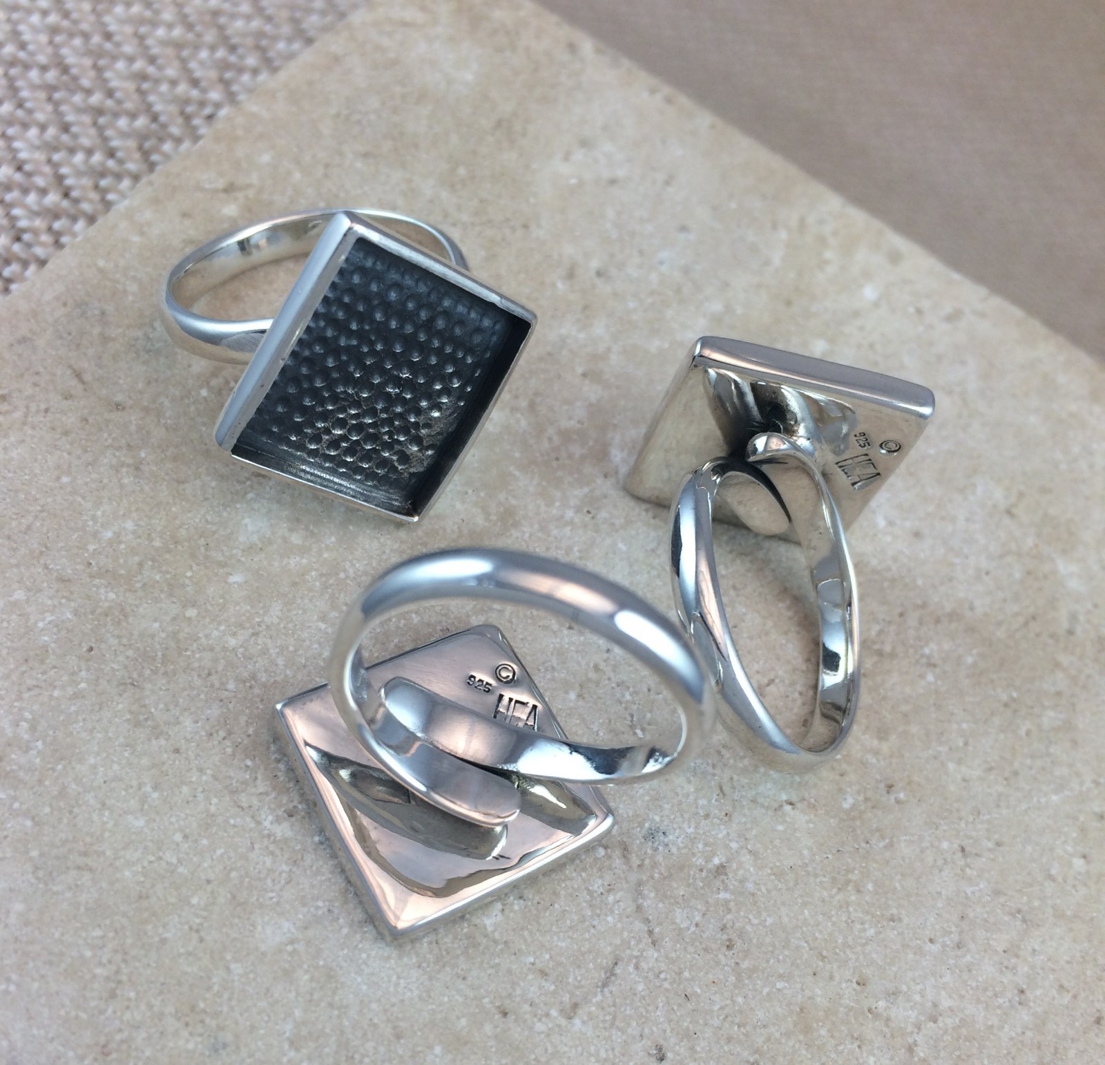 Sterling Silver Ring Blank 15mm Diamond Bezel Cab Setting Adjustable 925 Finding