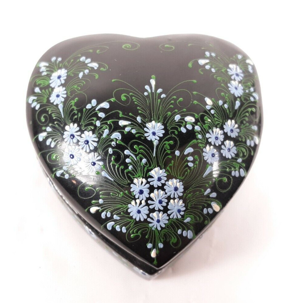 Heart Trinket Box Blue Flower Handmade Thailand