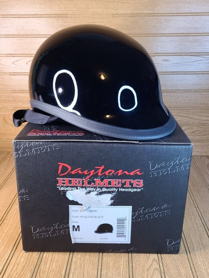 Daytona DOT Hawk Hi-Gloss Black Open Face Motorcycle Bike Helmet H1-A-M MEDIUM