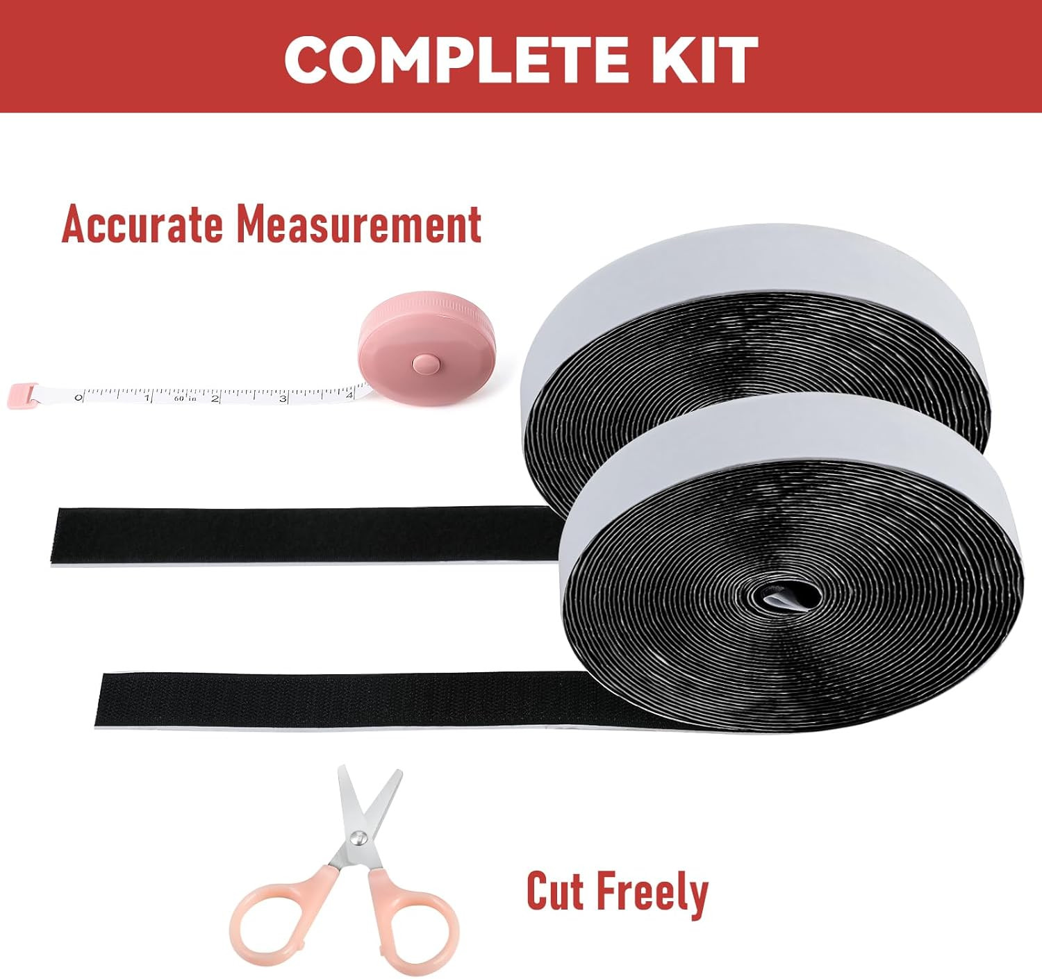 32Ft Hook and Loop Tape Adhesive Back Heavy Duty Strips Black 1in Roll