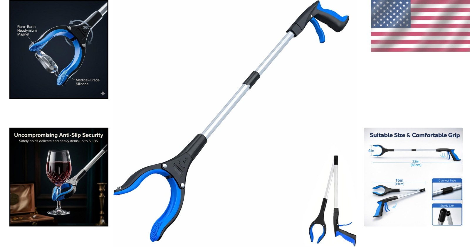 Grabber Reacher Tool - 32” Extra Long Foldable Gripper and Reaching Tool - Heavy