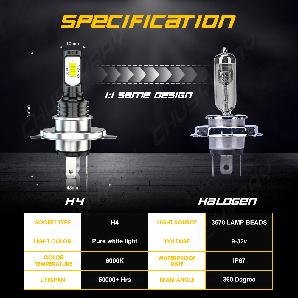 2x Super LED light bulb for Honda Motorcycle 2002-2007 VTX1800C headlight 6000K