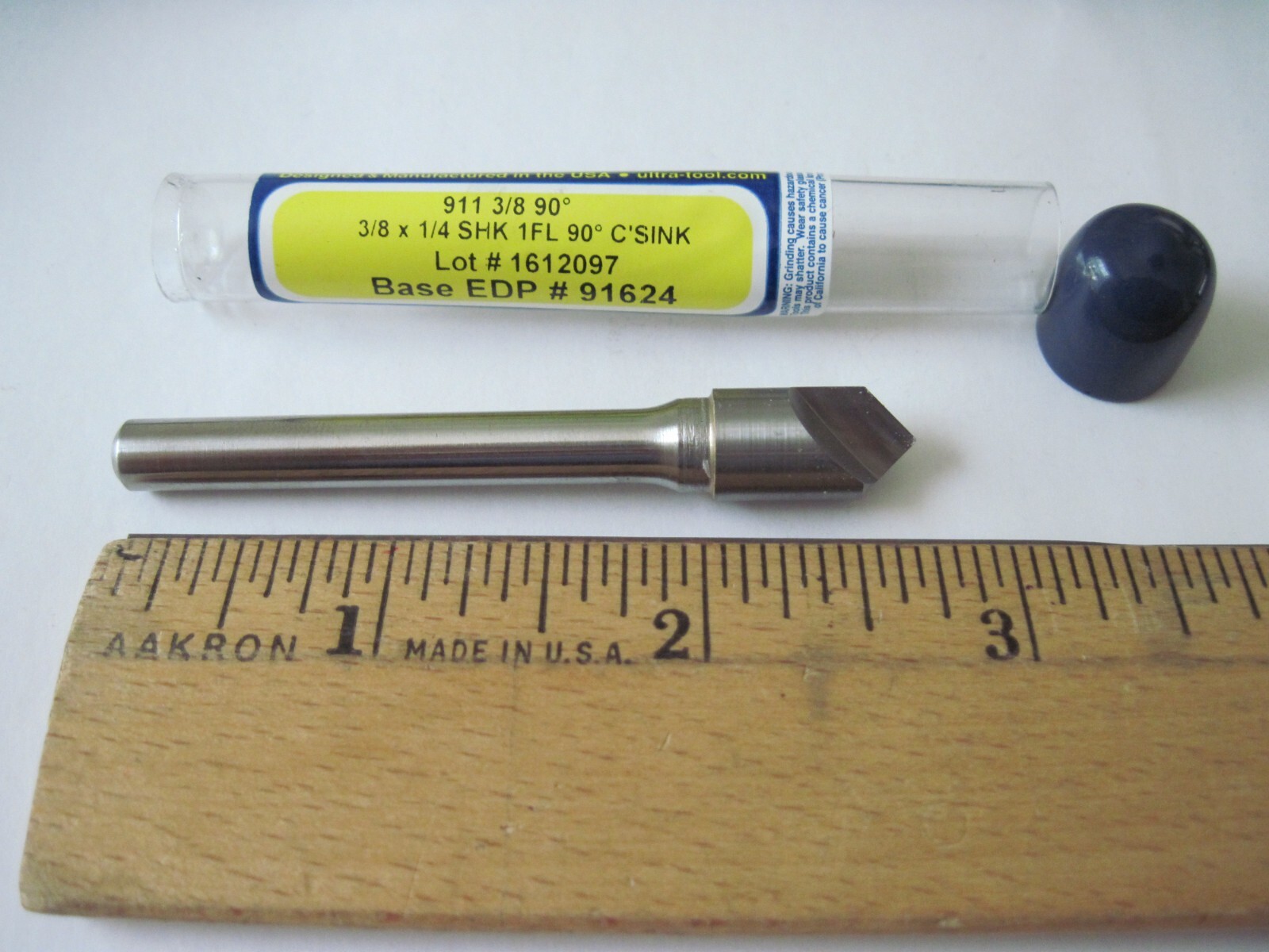 Ultra Tool 91624 Carbide Head Countersink 3/8" x 90°, 1FL, 1/4" Shank 2-5/8"OAL