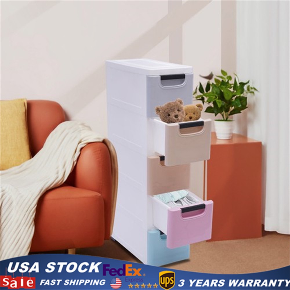 Plastic Clothes Storage Cabinet Closet Organizer Cupboard w/ 5 Drawers ?? wheels
